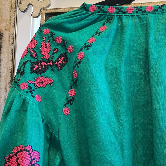Handmade Linen Embroidered Maxi Dress - Picture 7 of 10